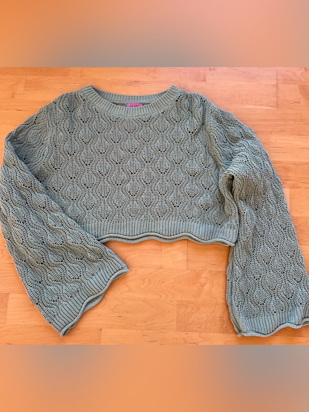 miami Cropped Knit Crewneck Sweater in Sage Green